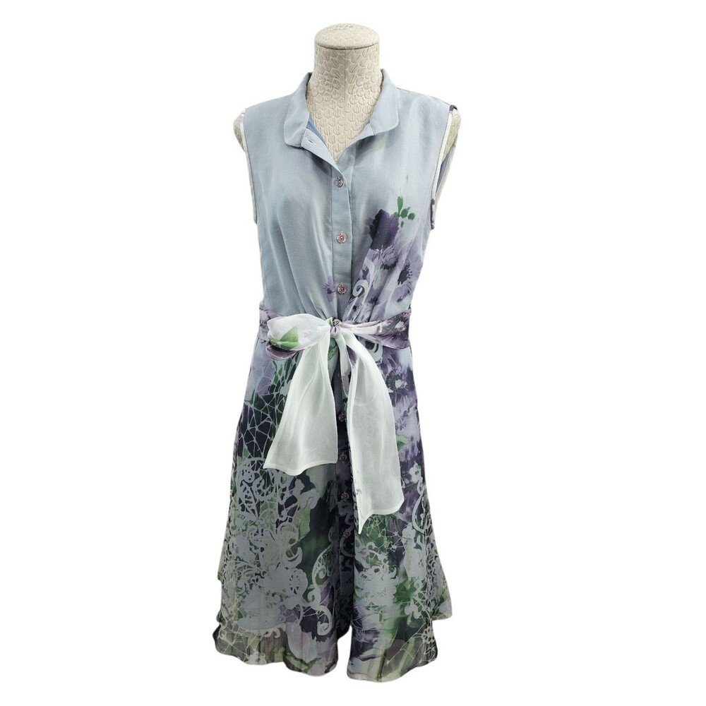 Armani Collezioni Organza Purple Button Down Tie Front‎ Shirt Dress Women's 10